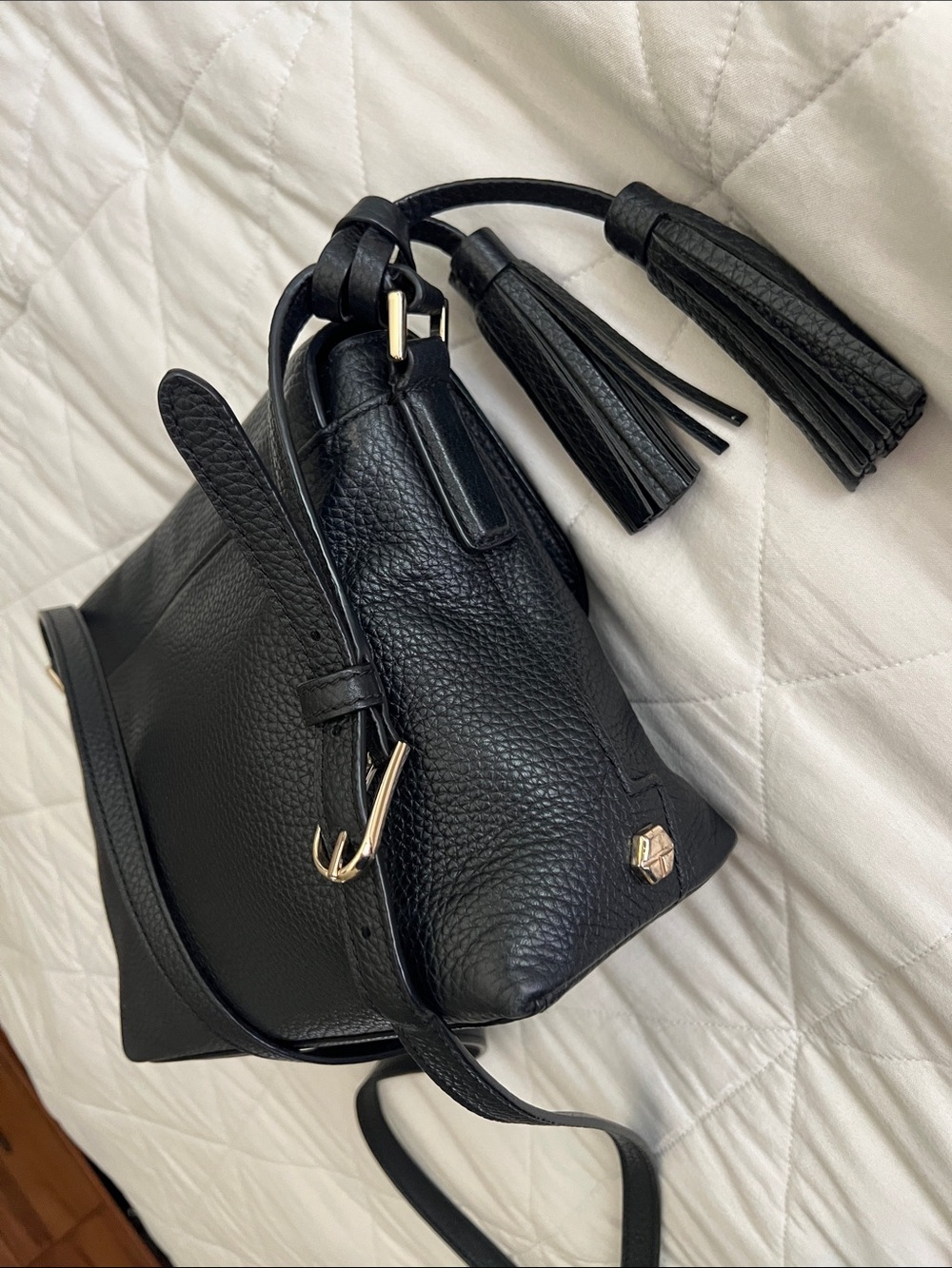 Tory Burch Thea Flap Crossbody Bag in Black with tassel - Picture 2 of 16